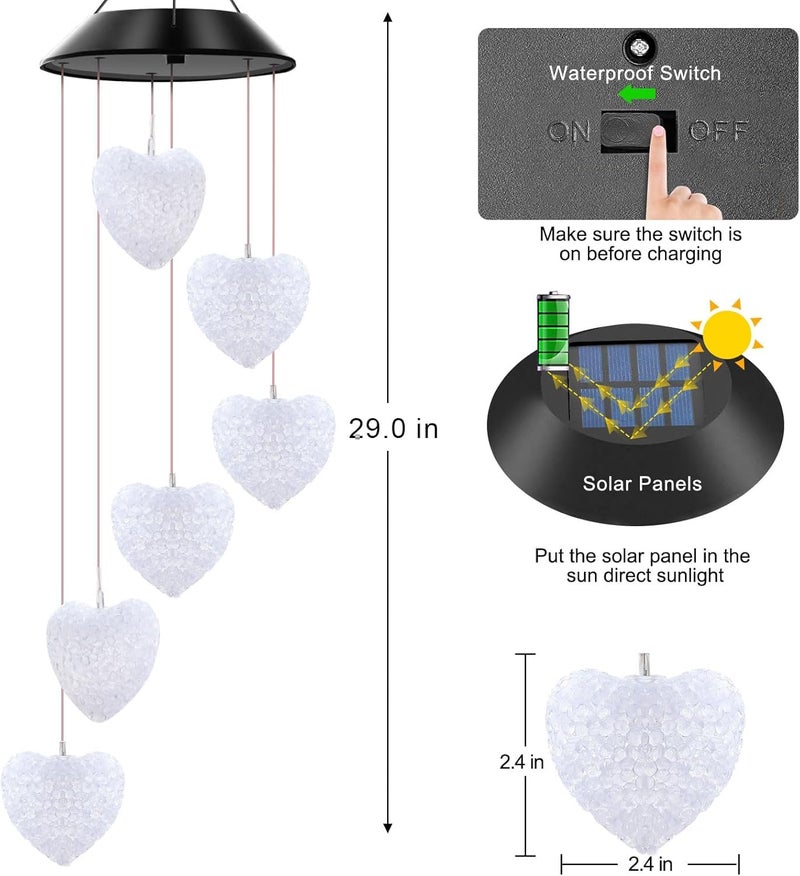 WHISKET WHISKET Colors Changing Lights Solar Wind Chimes for Outdoor DecorColorful Solar GiftsWind Chimes for Party Yard Porch Patio Home Window Heart Shape Light - Image 3