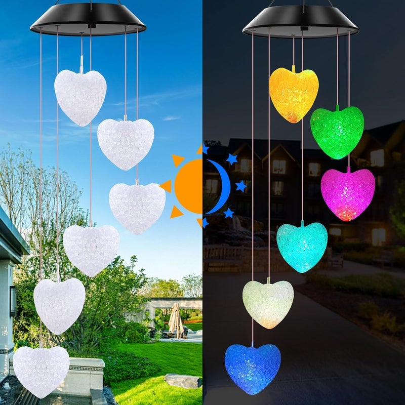 WHISKET WHISKET Colors Changing Lights Solar Wind Chimes for Outdoor DecorColorful Solar GiftsWind Chimes for Party Yard Porch Patio Home Window Heart Shape Light - Image 2