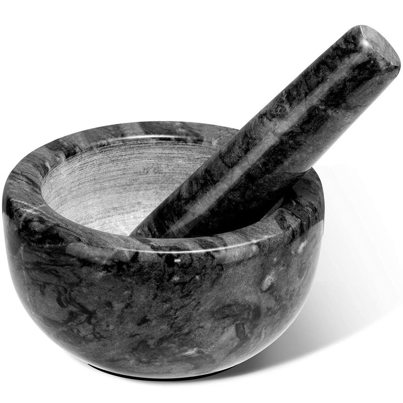 Tera Marble Mortar and Pestle Set Small Bowl Solid Stone Grinder Spice Herb Grinder Pill Crusher (Black, Diameter 4.64") - Image 1