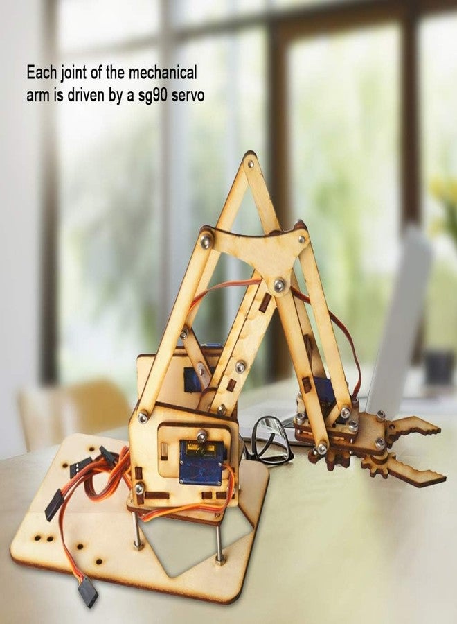 REES52 DIY Wooden Kit 4 DOF Robot Manipulator Arm Mechanical Arm Clamp Claw Kit (Sg90 Servo and board) - Image 3