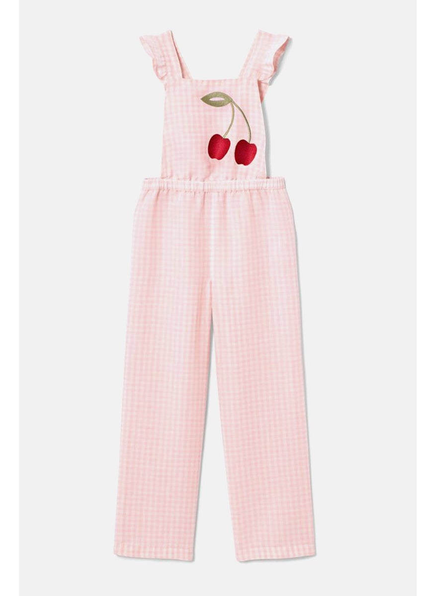 Tchibo Kids Girl Gingham Pattern Sleeveless Jumpsuit, Pink  - Image 4