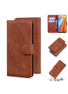 HuHa Case Cover For Realme 7/Realme Narzo 20 Pro Skin Feel Pure Color Flip Leather Phone Case Brown 