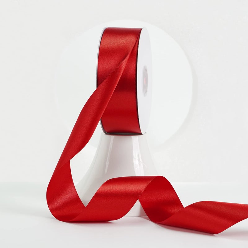 MEEDEE Red Satin Ribbon 112 Inch Red Ribbon Lux Double Faced Satin Ribbons by 50 Yards Polyester Satin Ribbons for Crafts DIY Crafts Weddings Flower Bouquet Holiday Decorating