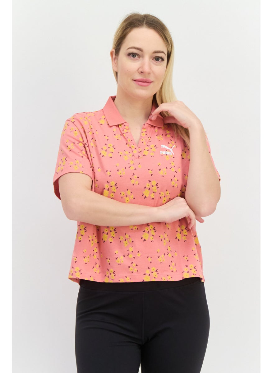 PUMA Women Sportswear Fit Allover Print Outdoors Polo Shirt, Dark Peach  - Image 1