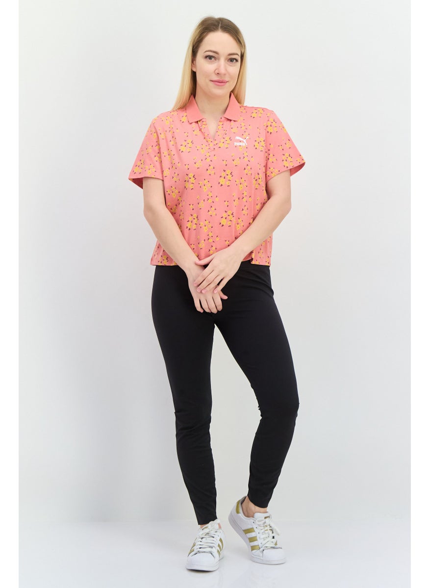 PUMA Women Sportswear Fit Allover Print Outdoors Polo Shirt, Dark Peach  - Image 4