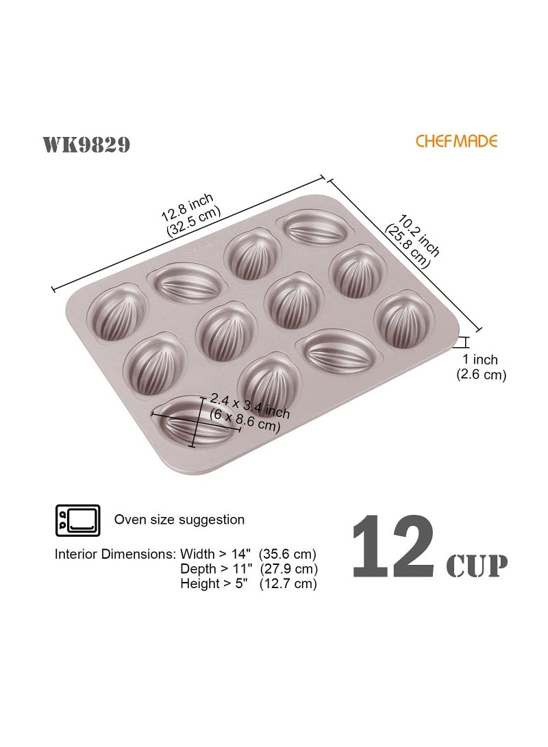 KASTWAVE Muffin Cake Pan, 12-Cavity Nonstick Rugby Ball Baking for Pan Oven Baking (Champagne Gold) - Image 2