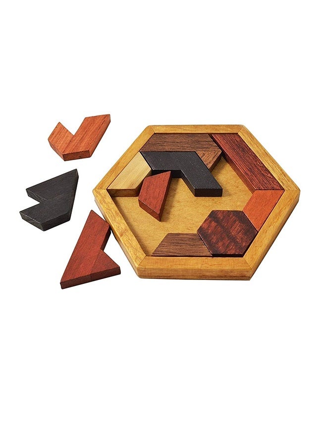 Peachjoy Hexagon Tangram Puzzle, Wooden Brain Teaser Puzzle for Children and Adults, Challenging Puzzles, Wooden Puzzle Games for Adults, Family Portable Puzzles Brain Games (Special-shaped) - Image 1