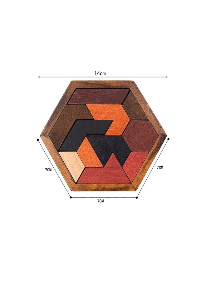 Peachjoy Hexagon Tangram Puzzle, Wooden Brain Teaser Puzzle for Children and Adults, Challenging Puzzles, Wooden Puzzle Games for Adults, Family Portable Puzzles Brain Games (Special-shaped) - Image 4
