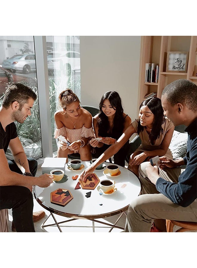 Peachjoy Hexagon Tangram Puzzle, Wooden Brain Teaser Puzzle for Children and Adults, Challenging Puzzles, Wooden Puzzle Games for Adults, Family Portable Puzzles Brain Games (Special-shaped) - Image 5