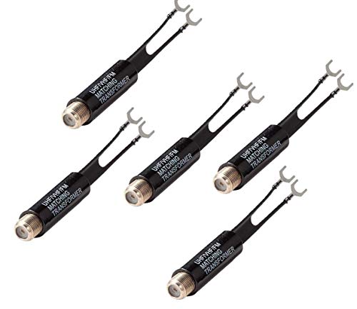 Accessonico 5 Pack 75 Ohm to 300 Ohm UHF VHF FM Antenna Adapter Matching Transformer Converter F Type Female TV Coax Connector Plug for Cable Wire Coaxial F Pin Antenna Jack - Image 1