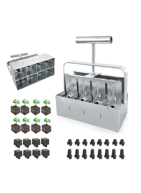 SYOSI, Manual Soil Block Maker, 8 Cells Manual Square Soil Blocking Tool Set, Micro 2 inch Soil Blocking Tool for Seed Stater Tray