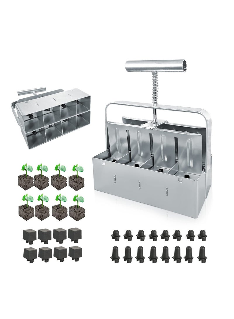 SYOSI, Manual Soil Block Maker, 8 Cells Manual Square Soil Blocking Tool Set, Micro 2 inch Soil Blocking Tool for Seed Stater Tray