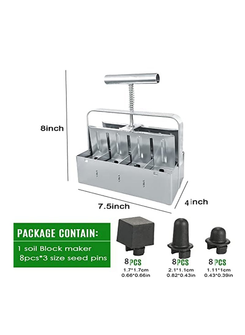 SYOSI, Manual Soil Block Maker, 8 Cells Manual Square Soil Blocking Tool Set, Micro 2 inch Soil Blocking Tool for Seed Stater Tray