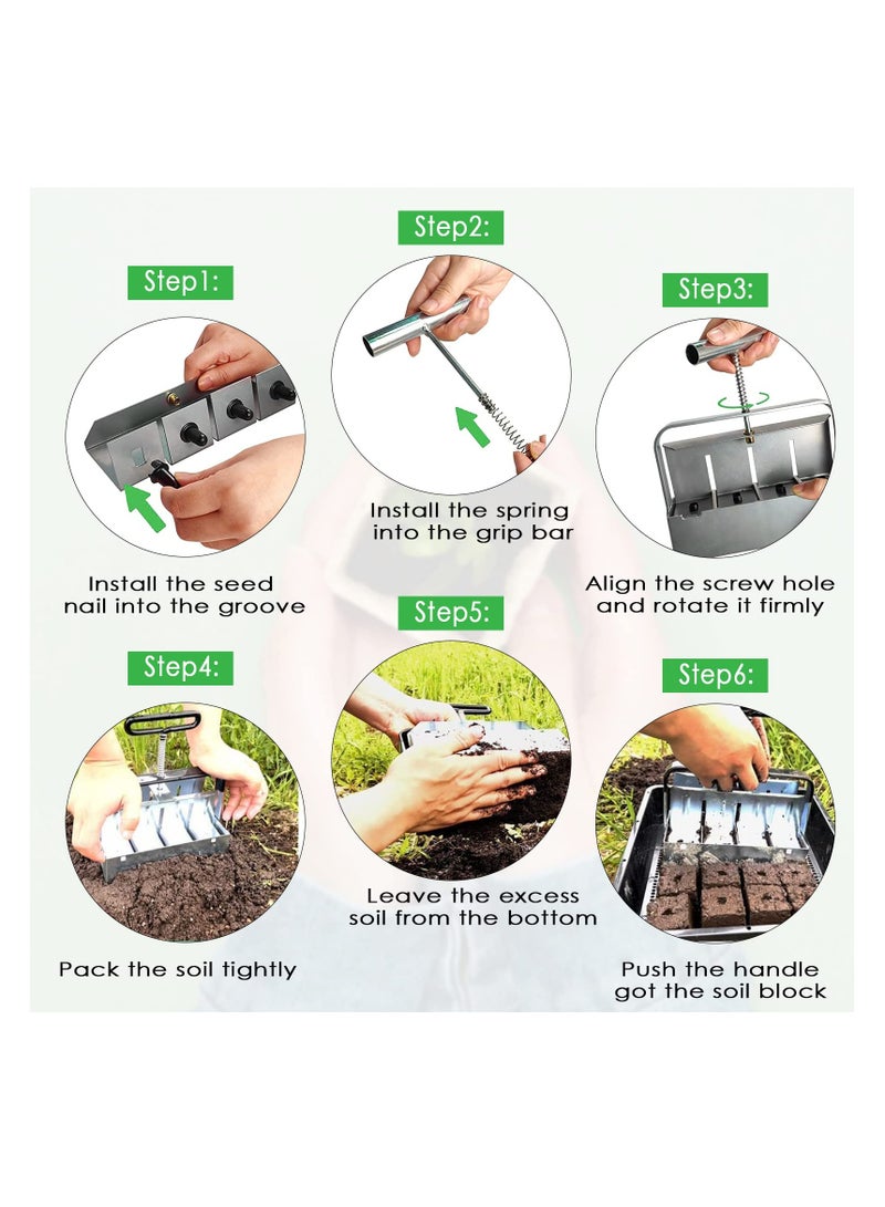 SYOSI, Manual Soil Block Maker, 8 Cells Manual Square Soil Blocking Tool Set, Micro 2 inch Soil Blocking Tool for Seed Stater Tray