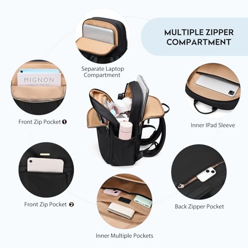 GOLF QUALITY Hiking Travel Backpack for Women Casual Business Weekender Multilayer Laptop Bag16 InchBlack - Image 3