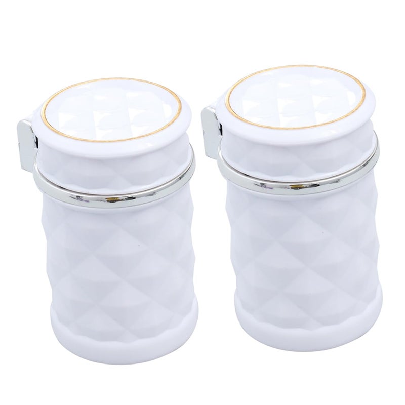 2Pcs White Non Slip Auto LED Ashtray with Lid Smokeless Portable Car Trash Holder - Image 2