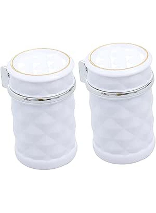 2Pcs White Non Slip Auto LED Ashtray with Lid Smokeless Portable Car Trash Holder - Image 1