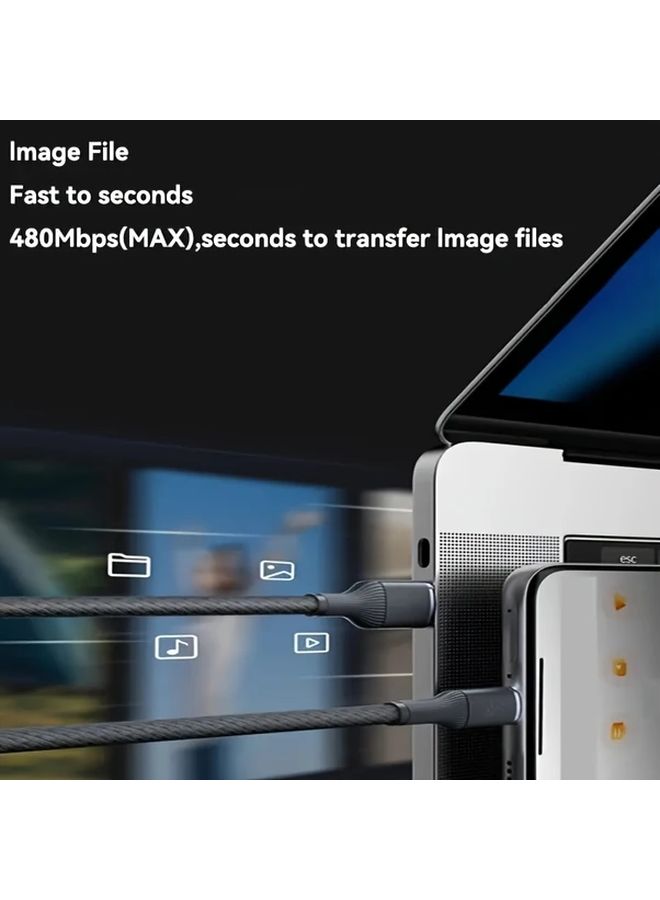 كابل USB-C للشحن السريع بطول 150 سم بقوة 100 واط، كابل منسوج من النايلون من نوع C إلى USB-C - Image 4