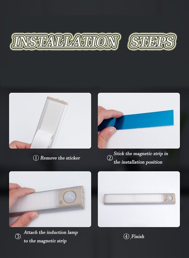 شريط إضاءة ليلي لاسلكي قابل لإعادة الشحن عبر USB تحت خزانة الملابس، مصباح LED تحت الخزانة، مستشعر حركة، للمطبخ، خزانة الملابس، المرآب، السلالم، غرفة النوم.