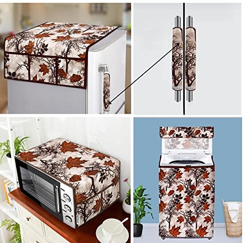 E-Retailer® Exclusive 3-Layered Polyester Combo Set of Appliances Cover (1 Pc. Fridge Top Cover, 2 Pc. Handle Cover, 1 Pc. of Microwave Oven Top Cover and 1 Pc. Top Load Washing Machine Cover) (Brown, Design-Floral, Set Contains-3 Pcs. ) - Image 1