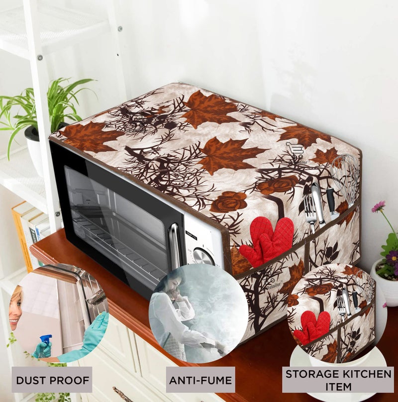 E-Retailer® Exclusive 3-Layered Polyester Combo Set of Appliances Cover (1 Pc. Fridge Top Cover, 2 Pc. Handle Cover, 1 Pc. of Microwave Oven Top Cover and 1 Pc. Top Load Washing Machine Cover) (Brown, Design-Floral, Set Contains-3 Pcs. ) - Image 5
