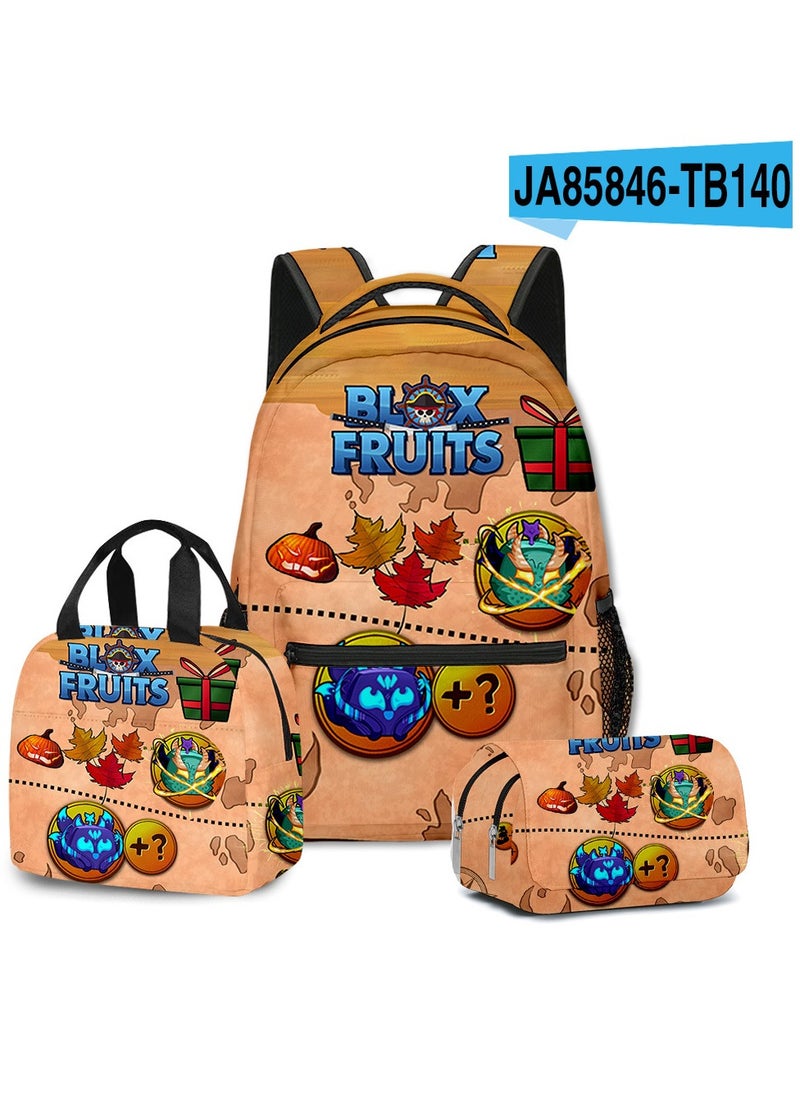 Blox Cartoon Backpack Three-piece Student School Bag 