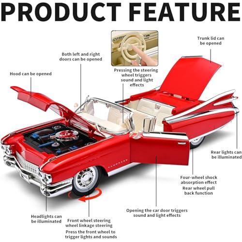DEUSON ECOM 1:24 Scale Cadillac Eldorado Toy Car for Kids Diecast Metal Model Car Collection with Light Sound Pull Back Openable Door - Image 3