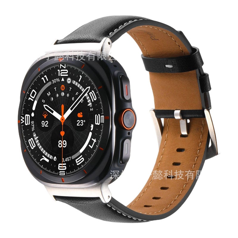 Adjustable Leather Classic Strap Smartwatch Band Compatible with Samsung Galaxy Watch 8 Classic with Fit Replacement Strap in Black - Image 4