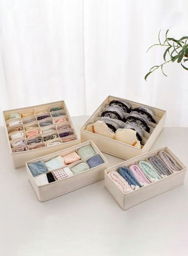 Hanayo 4 قطع صندوق تخزين درج منظم ملابس داخلية فواصل قابل للطي منظم درج الملابس الداخلية والصدرية منظم الملابس القماشية فواصل وصناديق تخزين للملابس الداخلية والصدرية والجوارب والرباط (بيج) - Image 2