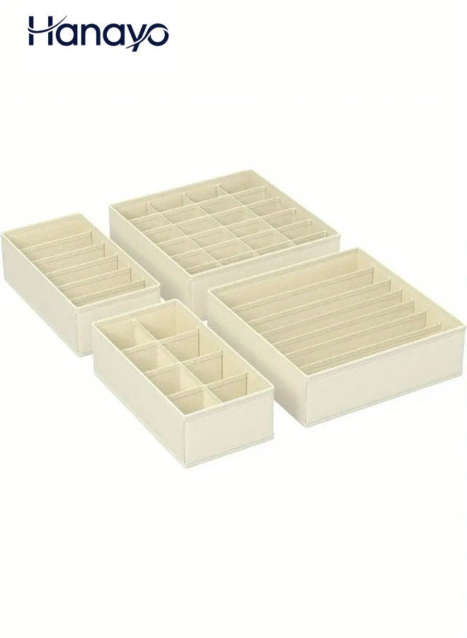 Hanayo 4 قطع صندوق تخزين درج منظم ملابس داخلية فواصل قابل للطي منظم درج الملابس الداخلية والصدرية منظم الملابس القماشية فواصل وصناديق تخزين للملابس الداخلية والصدرية والجوارب والرباط (بيج) - Image 1