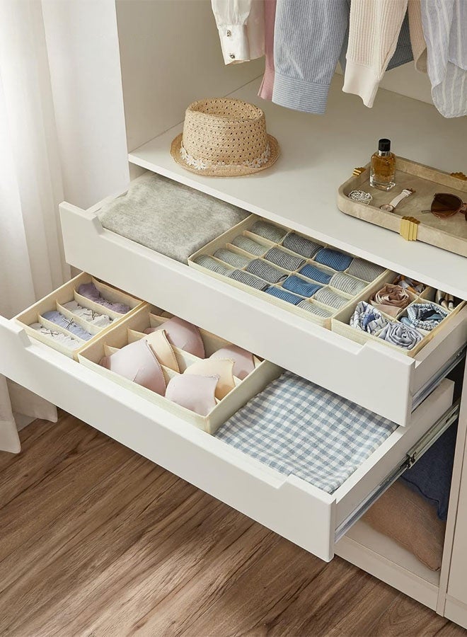 Hanayo 4 قطع صندوق تخزين درج منظم ملابس داخلية فواصل قابل للطي منظم درج الملابس الداخلية والصدرية منظم الملابس القماشية فواصل وصناديق تخزين للملابس الداخلية والصدرية والجوارب والرباط (بيج) - Image 4