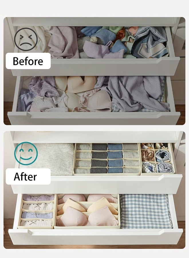 Hanayo 4 قطع صندوق تخزين درج منظم ملابس داخلية فواصل قابل للطي منظم درج الملابس الداخلية والصدرية منظم الملابس القماشية فواصل وصناديق تخزين للملابس الداخلية والصدرية والجوارب والرباط (بيج) - Image 5