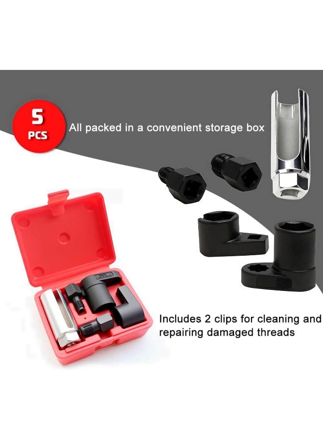 A ABIGAIL A ABIGAIL 5 PCS Automotive O2 Oxygen Sensor Socket Offset Wrench Remover Tool and Thread Chaser Tool  - Image 3
