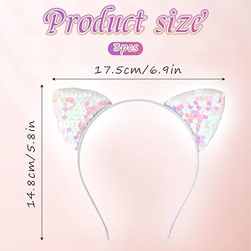 Qianyu قوس قزح 3 قطع أذني قطة طوق رأس لامع لطيف إكسسوارات شعر معدنية للنساء والفتيات لوازم الحفلات عيد الميلاد الهالوين الزينة اليومية - Image 2
