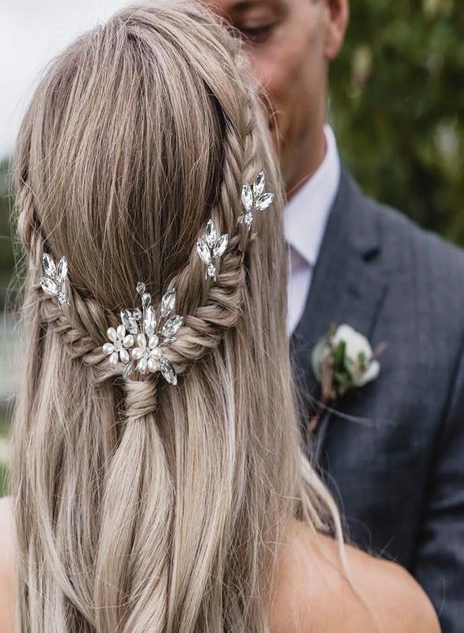 لابوهي 6 قطع من دبابيس شعر العروس، إكسسوارات شعر مرصعة بأحجار الراين للنساء، قطعة شعر زفاف كريستالية للعروس والفتيات ووصيفات العروس - Image 5