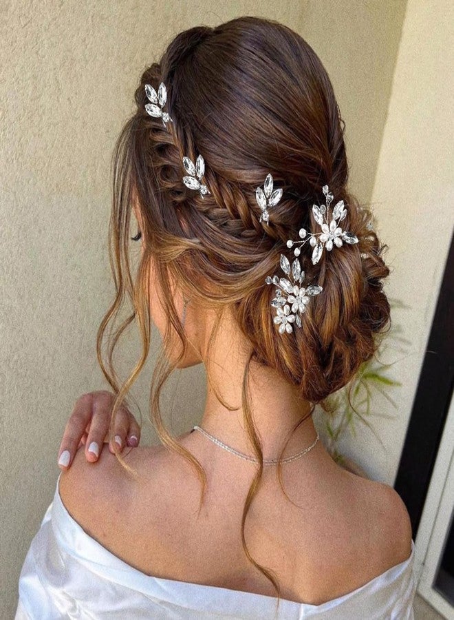 لابوهي 6 قطع من دبابيس شعر العروس، إكسسوارات شعر مرصعة بأحجار الراين للنساء، قطعة شعر زفاف كريستالية للعروس والفتيات ووصيفات العروس - Image 2