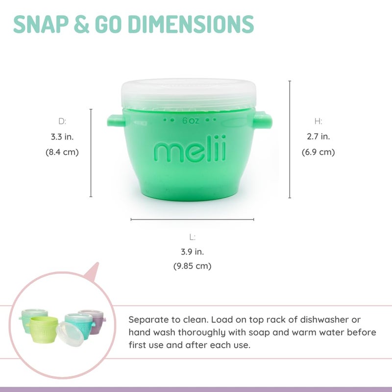 melii Snap & Go Baby Food Storage Containers with lids, Snack Containers, Freezer Safe, 6 oz - 4 Pack, Original - Image 3