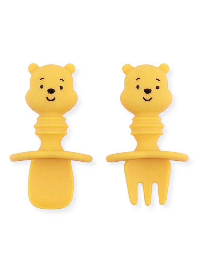 BUMKiNs Disney Baby Utensils Set Chewtensils Silicone Spoons For Dipping Selffeeding Baby Led Weaning Trainer Learning First Stage Stage Eating Fork And Spoon Babies 6 Months Winnie The Pooh  - Image 1