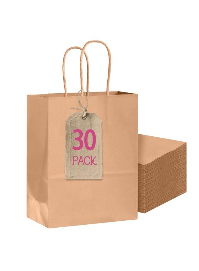 Bakepacker 30-Pack Medium Size Gift Paper Bags with Handles Bulk 10.6"x8.3"x4.3" Brown Party Kraft Shopping Bags - Image 1