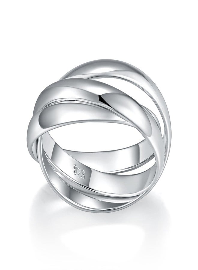 BORUO 925 Sterling Silver Ring, Fidget Ring Anxiety Ring, Triple Row Rolling Interlocking Stacking Rings, High Polish Rings for Women, Men Each Band Width 3mm Size 8 - Image 1