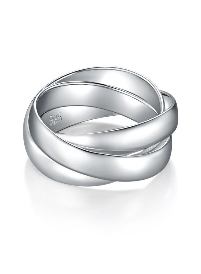 BORUO 925 Sterling Silver Ring, Fidget Ring Anxiety Ring, Triple Row Rolling Interlocking Stacking Rings, High Polish Rings for Women, Men Each Band Width 3mm Size 8 - Image 2