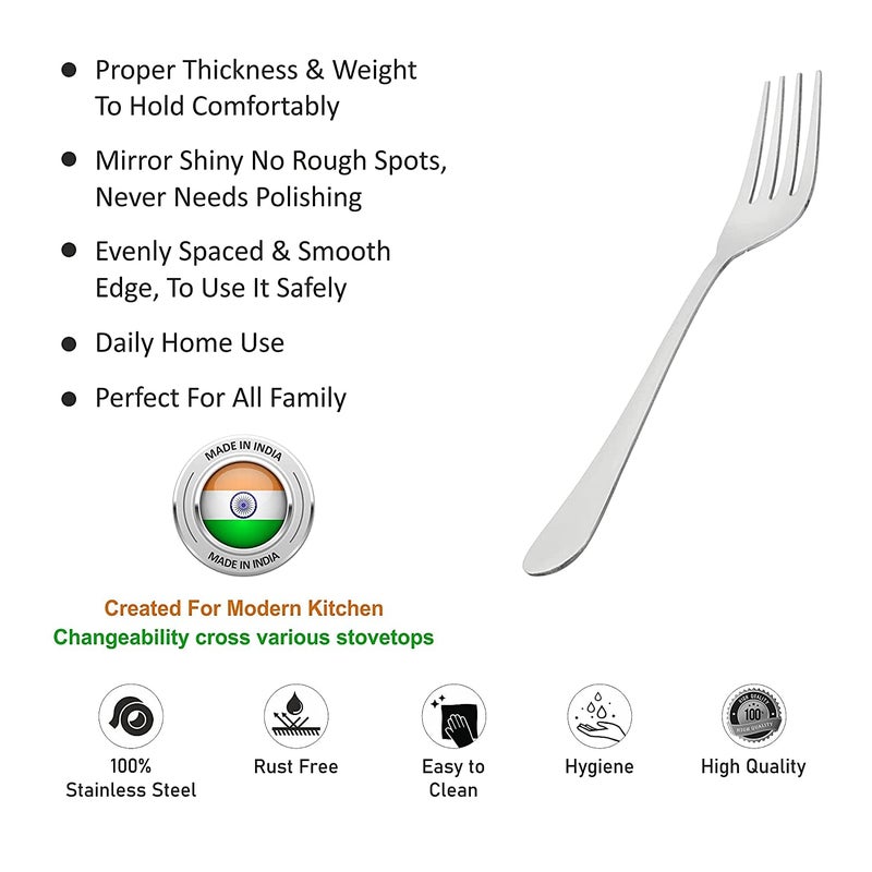 MARWALL 12 Piece Set Stainless Steel Table Fork Set Dinner Fork Set Medium Size Fork Contains 12 Table Fork Silver - Image 3