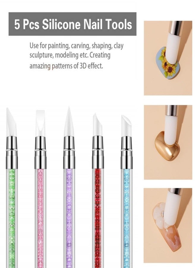BTYMS 5 Pcs Silicone Nail Tool - Dotting Tool, Dual Tipped Nail Art Sculpture Pen, Brush - Image 5