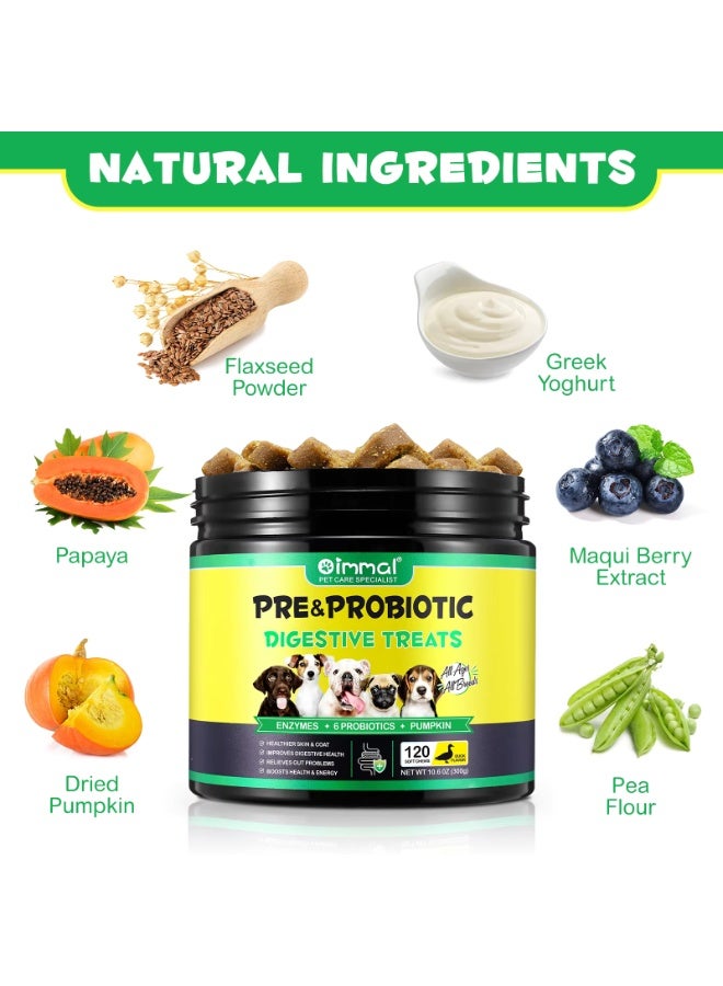 Oimmal 120Pcs Probiotics for Dogs 300G, Pre & Probiotic Digestive Treats for Dog with Pumpkin and Flaxseed Powder Support Gut Health, Itchy Ears, Dog Probiotics Treats for All Dogs 120 Soft Chews / Duck Flavor - Image 4