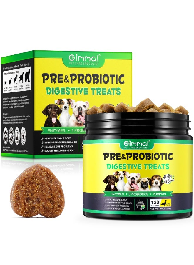 Oimmal 120Pcs Probiotics for Dogs 300G, Pre & Probiotic Digestive Treats for Dog with Pumpkin and Flaxseed Powder Support Gut Health, Itchy Ears, Dog Probiotics Treats for All Dogs 120 Soft Chews / Duck Flavor - Image 1