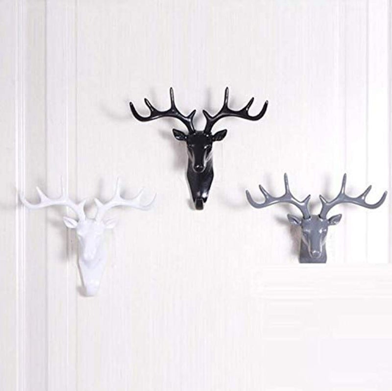 KPNG Deer Plastic Head Single Wall Hook/Hanger Animal Shaped Coat Hat Hook Heavy Duty, Rustic, Decorative Gift (Black, Grey Random) 2 Piece - Image 1