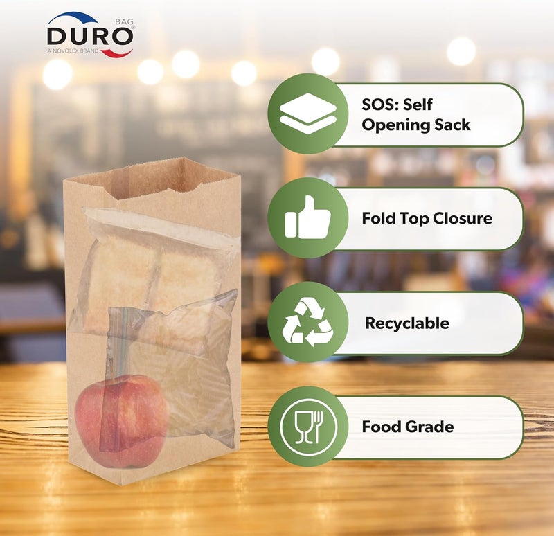 Duro 4# Brown Paper Lunch Bag 500 Count - Ideal for Sandwiches, Candy, Treats, Popcorn, Snacks, Bread & Cookies, Dubl Life SOS Disposable Recycled Kraft Brown Paper Bags Lunch Size, 5x3.12x9.75 Inches - Image 5