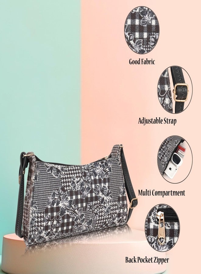 DANIEL CLARK Beatiful Floral Print Sling Bag for Women, Black and White - Image 2