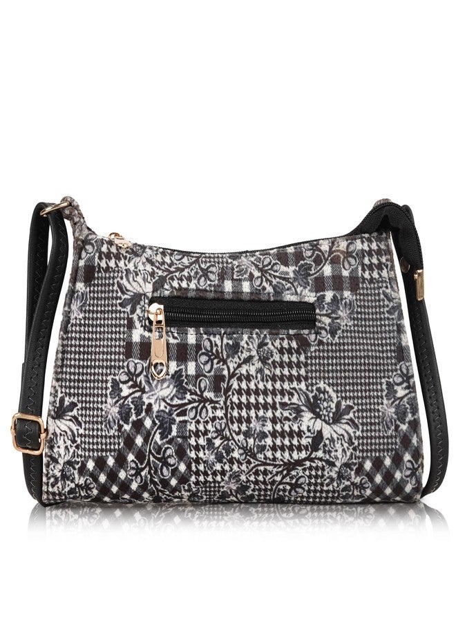 DANIEL CLARK Beatiful Floral Print Sling Bag for Women, Black and White - Image 5