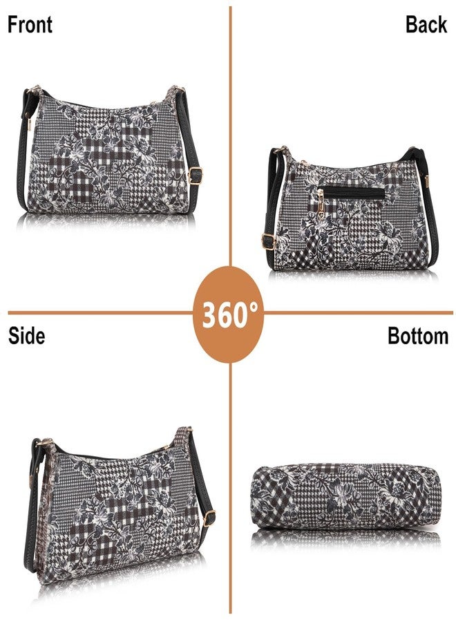 DANIEL CLARK Beatiful Floral Print Sling Bag for Women, Black and White - Image 3